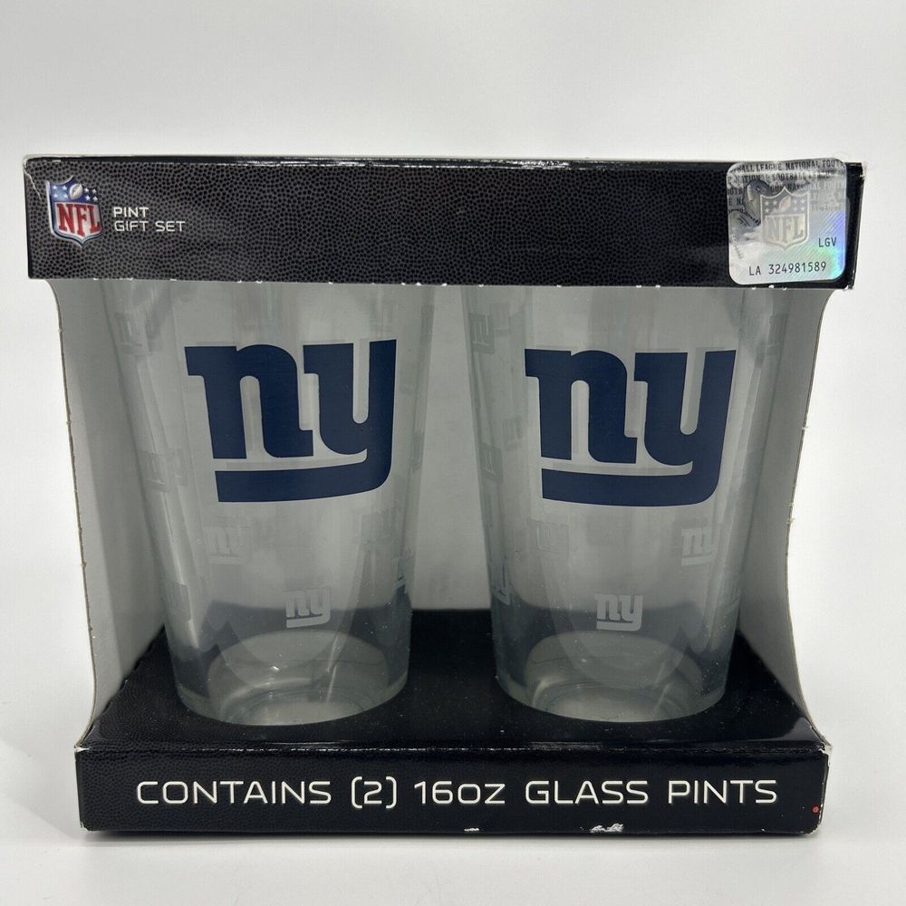 New York Giants Pint Glasses 16-oun Clear Logo Gift Box Set‎ of 2 NFL
